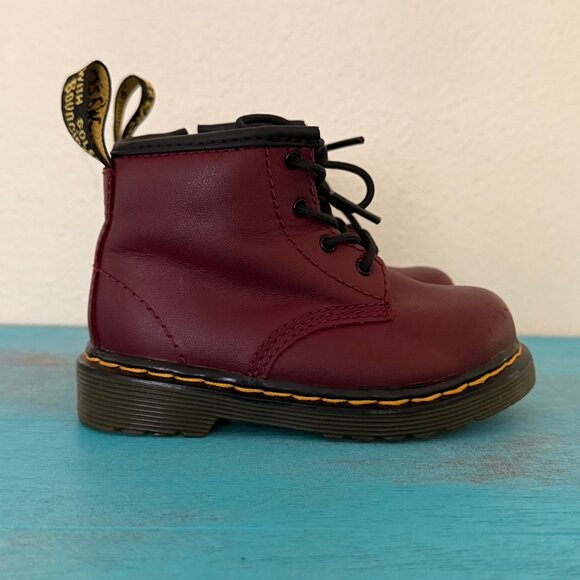Dr. Martens Red Leather Toddler Lace-Up Boots With Side Zippers Size 6T - Picture 1 of 9